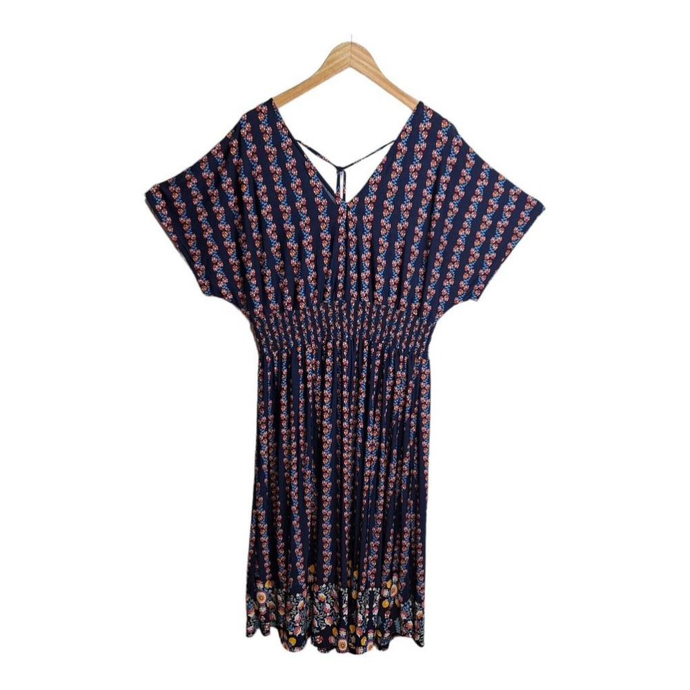 Lildy Womens Double V Tassel Tie Neck Midi Dress Size 2XL-3XL‎ Blue Floral Knit